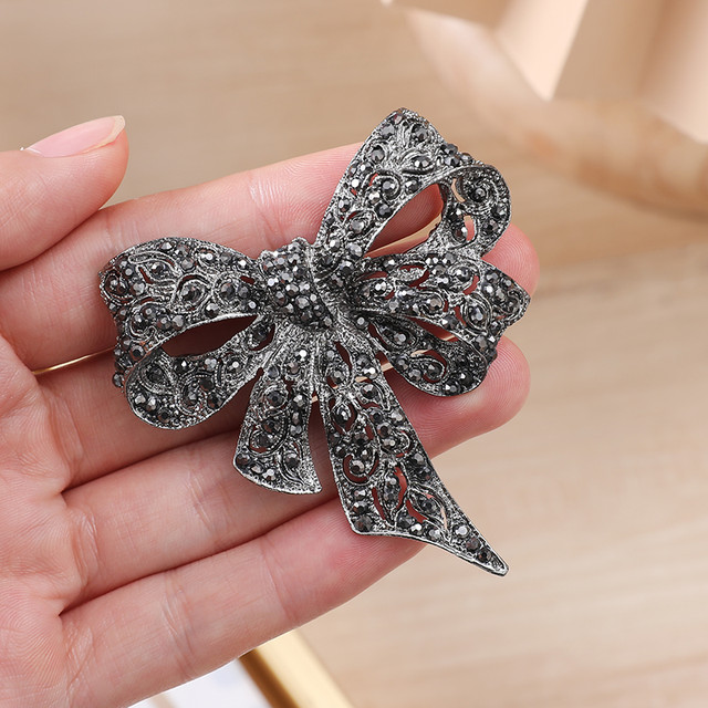 Vintage Black Rhinestone Bow Brooch Ladies Big Bow Brooch Fashion Jewelry  Accessories